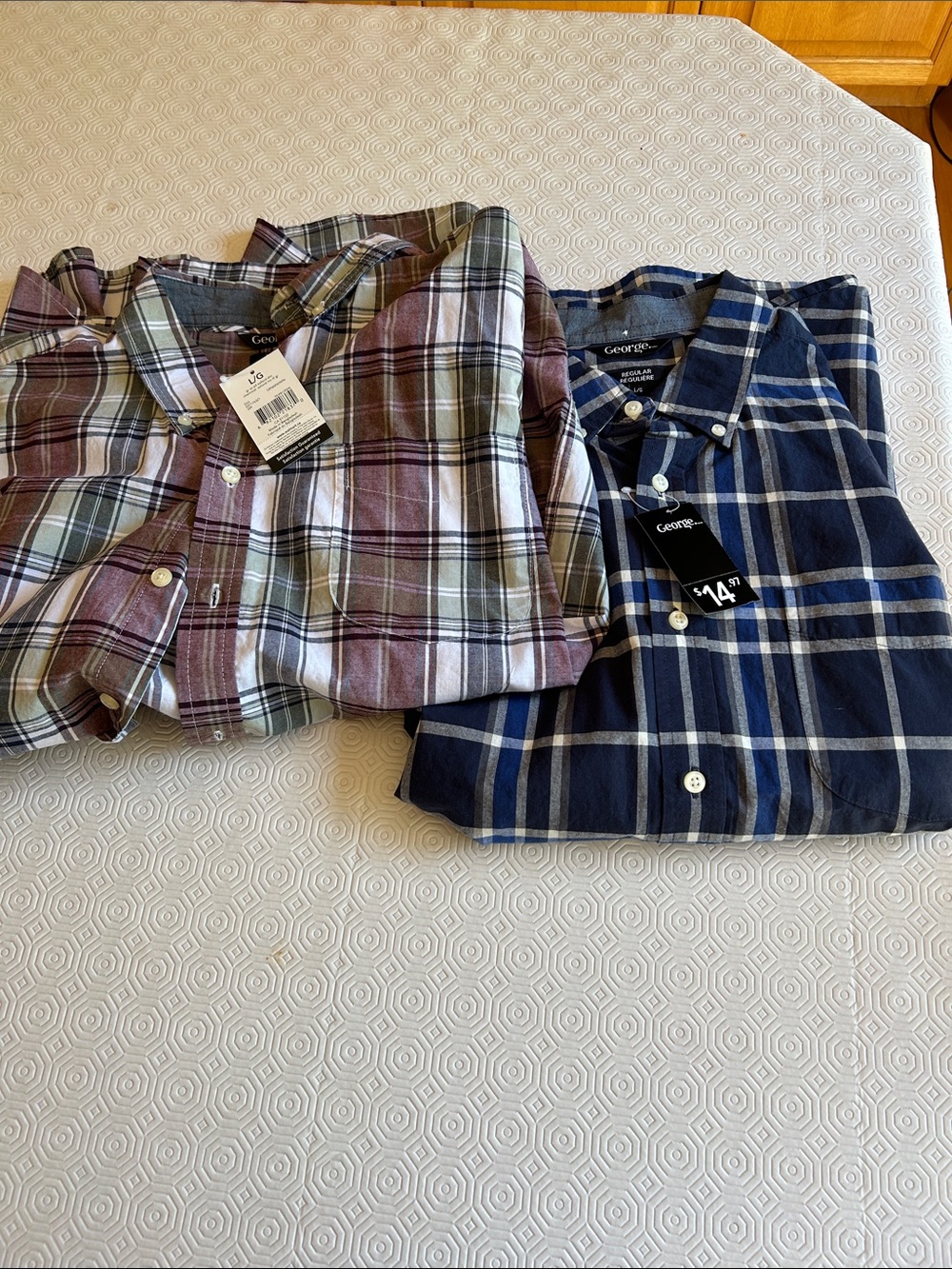 NWT George Men’s Plaid Button-Down Short Sleeve Plaid Shirts Size Large